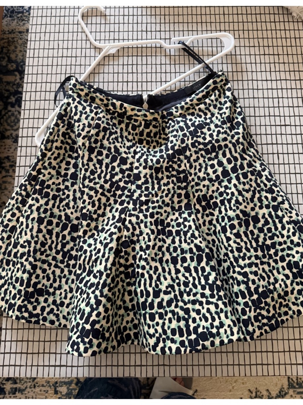 J. Crew NWOT Black and Cream Leopard-Print Skater Skirt wool silk